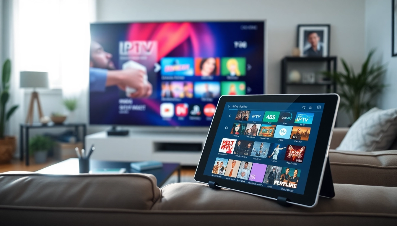 Experience the benefits of a free iptv trial with a modern IPTV streaming setup in a stylish living room.