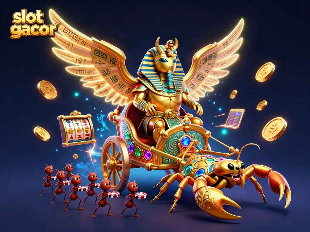 Experience thrilling slot gacor action with a wealthy beetle and jewel-studded scorpions in a vibrant casino