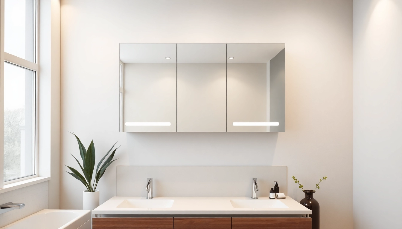 Spiegelschrank Bad mit modernem Design und elegantem Licht in stilvollem Badezimmer