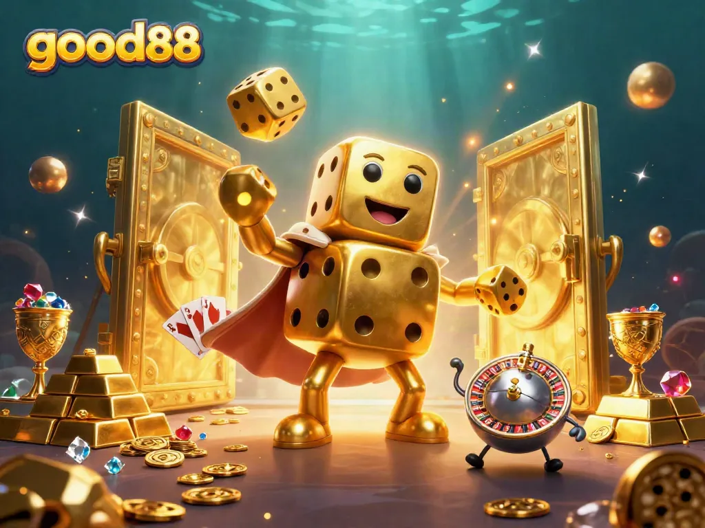 Engage in thrilling gameplay at good88, featuring a golden dice golem and dazzling riches.